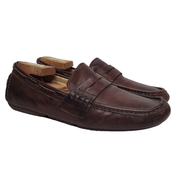Frye Men's Brown Leather Penny Slip On Loafers Size 10 - Picture 1 of 12